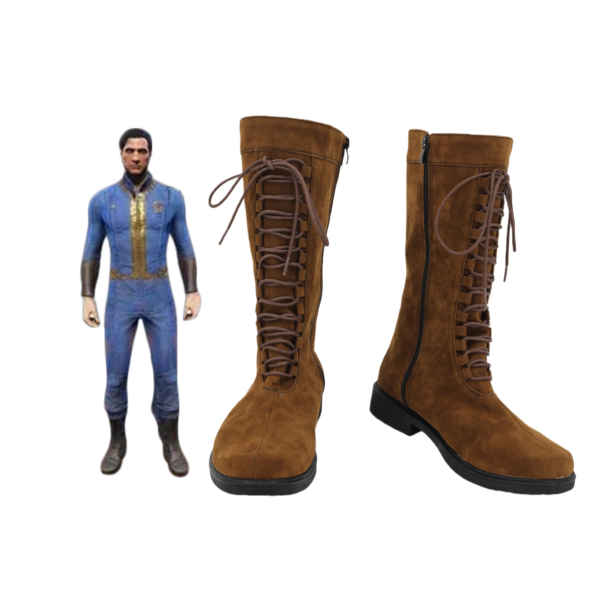 Fallout Cosplay Prop - รองเท้าคอสเพลย์ชุด Vault จากเกม Fallout 4 พร้อมจั๊มสูทและรองเท้าบูทตัวละคร
