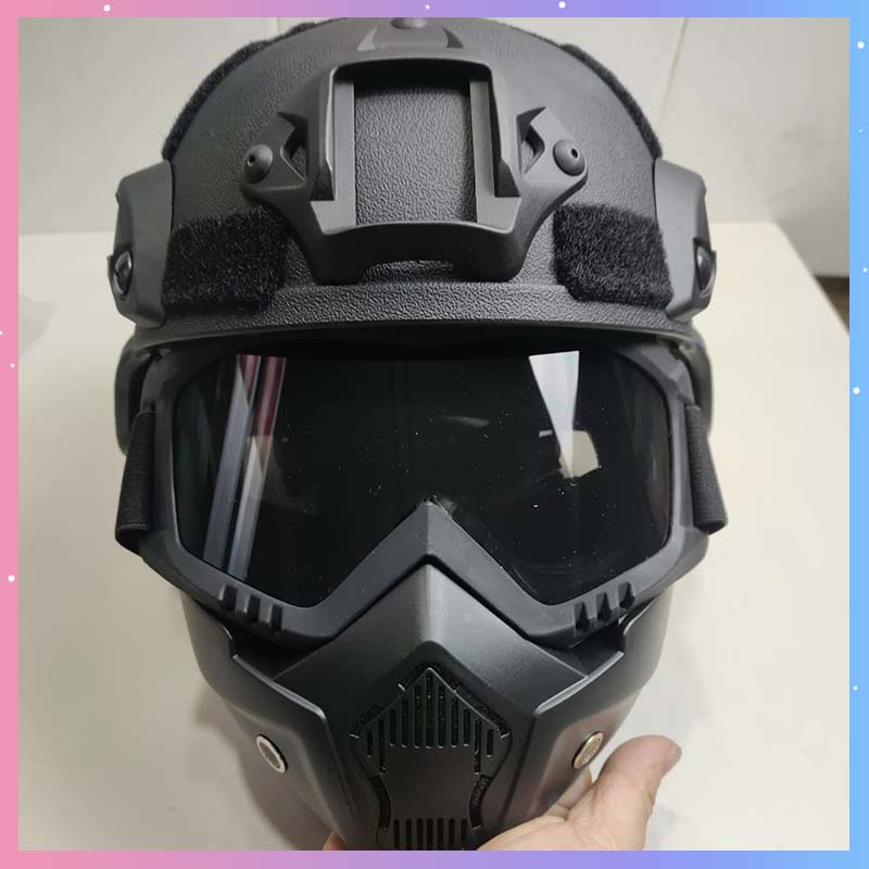 Detachable Cosplay Prop - หมวกกันน็อคแบบเต็มหน้าทางยุทธวิธีทางทหาร แว่นตาถอดได้และขายึด Nvg สำหรับ Riot Airsoft