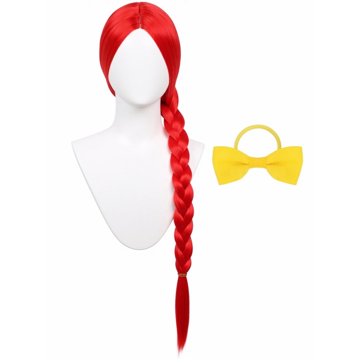 วิกผมยาวตรงสีแดงสด 61 ซม. หางม - Cosplay Prop Bow บทวิจารณ์และราคา